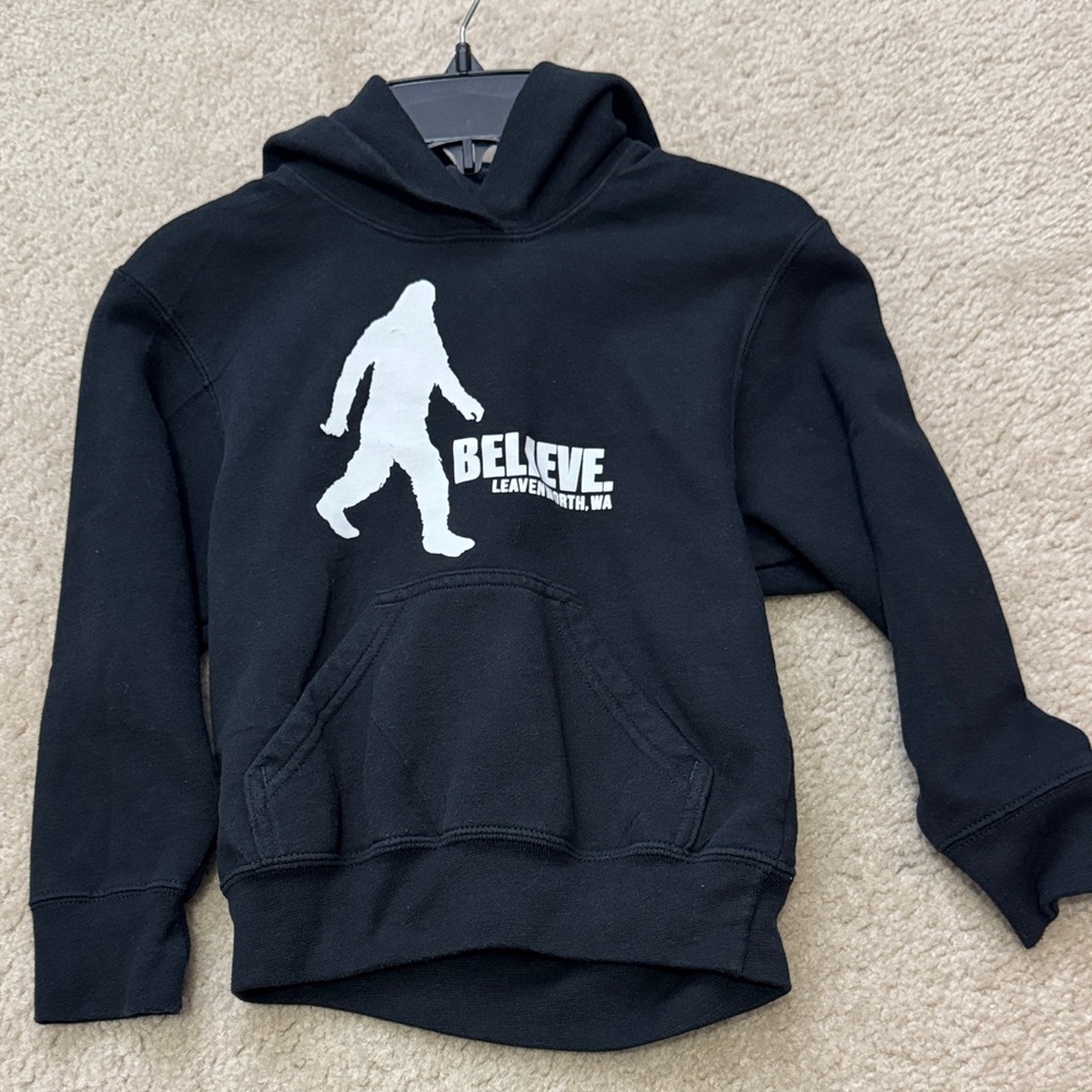 Black Hoodie with White Bigfoot Graphic- Size 5-6
